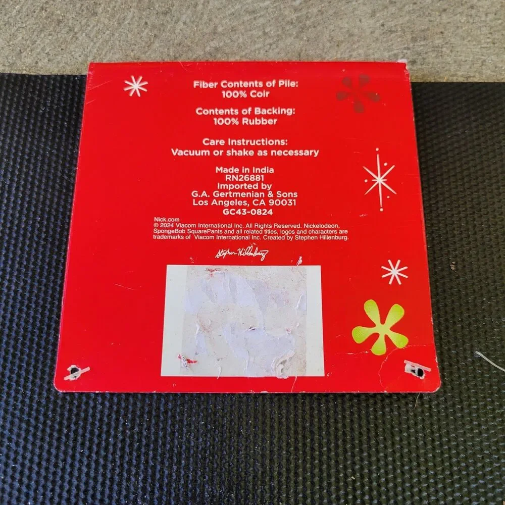 SpongeBob SquarePants Christmas Coir Door Mat 18”x28” Doormat Santa Hat Snowflak